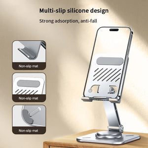 Aluminum Alloy 360° Rotating Adjustable Folding Mobile Phone and Tablet Stand Holder (Silver)