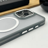 iPhone 15 Series Frosted Matte Finish Metal Frame Camera Protection Magsafe Case Cover (Grey)