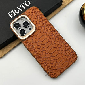 iPhone 15 Series Python Skin Texture Pu Leather Metal Frame Case Cover