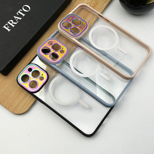 iPhone Luxury Gradient Shade Camera Lens Plating Transparent Magsafe Case Cover