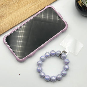 iPhone Luxury Glossy Wavy Effect Case Cover With Pearl Bracelet Chain ( Cream Pink)
