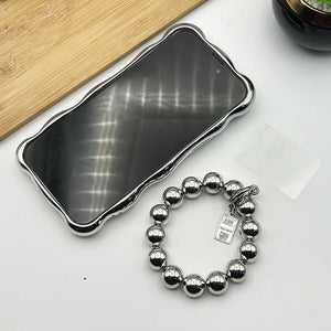 iPhone Luxury Chrome Wavy Effect Case Cover With Metallic Bracelet Chain (Sliver)