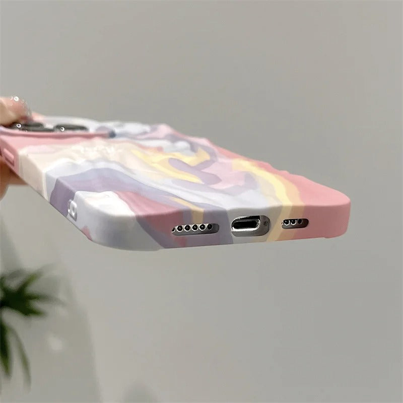 iPhone Rainbow Pastel 3D Wavy Design Silicone Case Cover