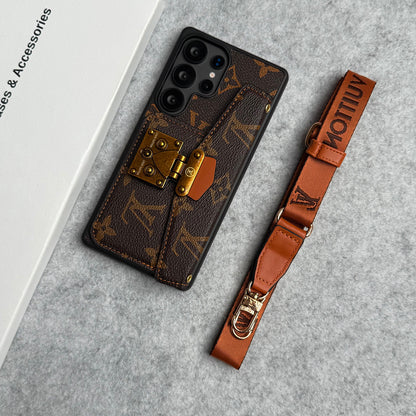 Brand Leather Card Holder Slot Lock Sling Cover For Samsung Phone