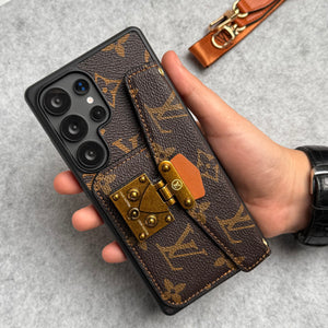 Brand Leather Card Holder Slot Lock Sling Cover For Samsung Phone