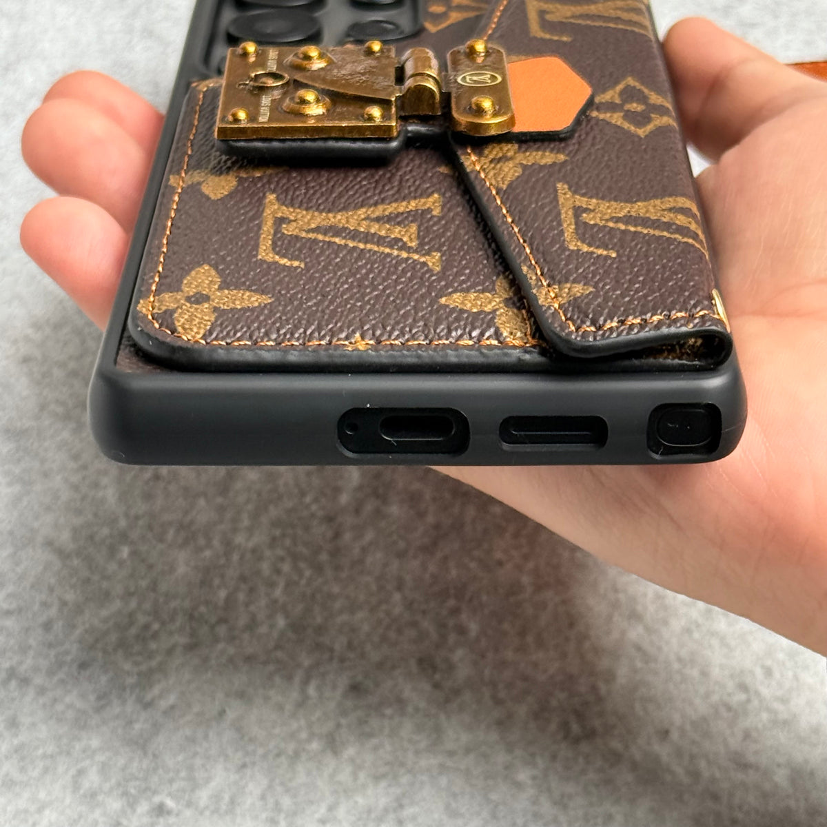 Brand Leather Card Holder Slot Lock Sling Cover For Samsung Phone