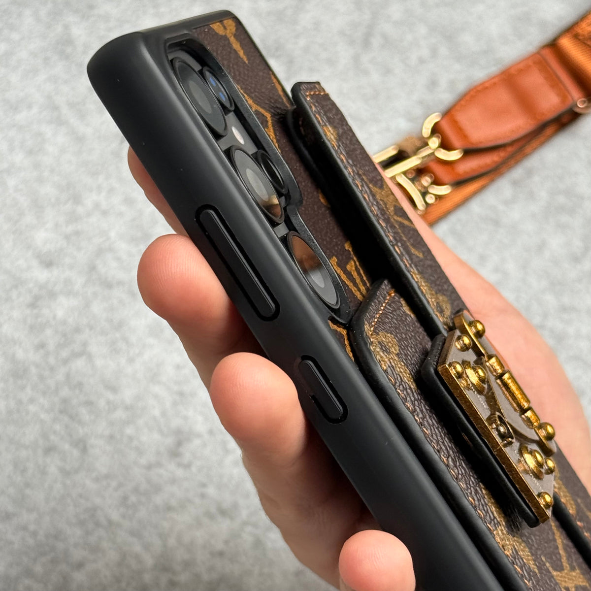 Brand Leather Card Holder Slot Lock Sling Cover For Samsung Phone