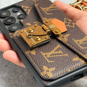 Brand Leather Card Holder Slot Lock Sling Cover For Samsung Phone