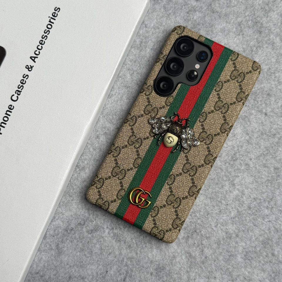 Luxury GG Brand 3D BEE Stripe Design Case Cover For Samsung Phone