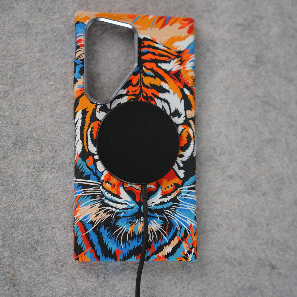 Samsung Galaxy Ultra Series Carbon Fiber Texture Tiger Lion Design Hard Pc MagSafe Case Cover
