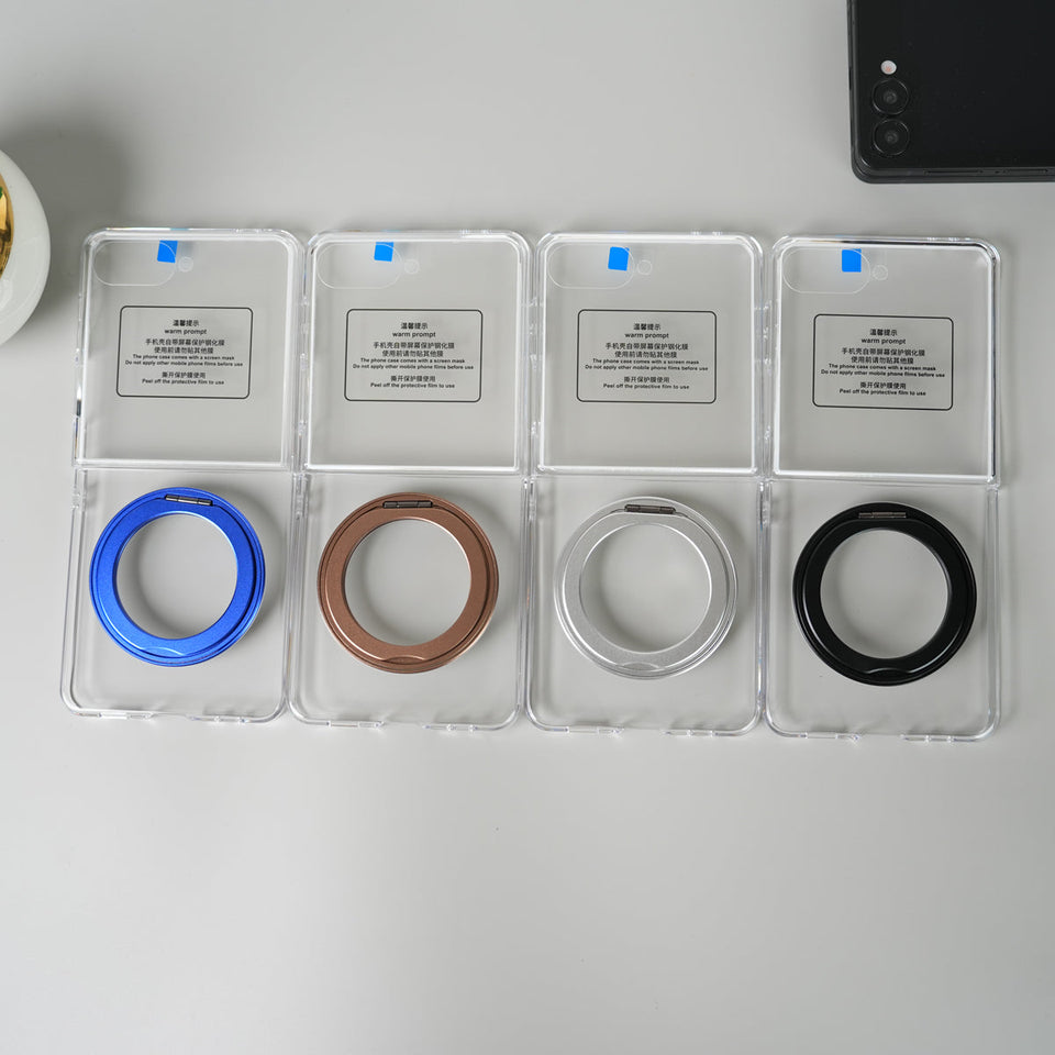 Samsung Galaxy Z Flip 7 Crystal Clear Case with 360° Rotating Stand & Front Glass Protection