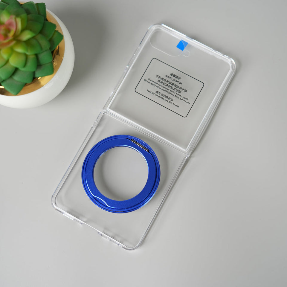 Samsung Galaxy Z Flip 7 Crystal Clear Case with 360° Rotating Stand & Front Glass Protection