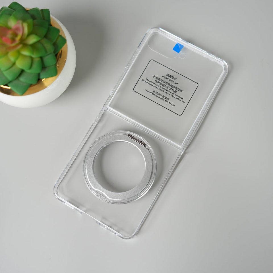 Samsung Galaxy Z Flip 7 Crystal Clear Case with 360° Rotating Stand & Front Glass Protection