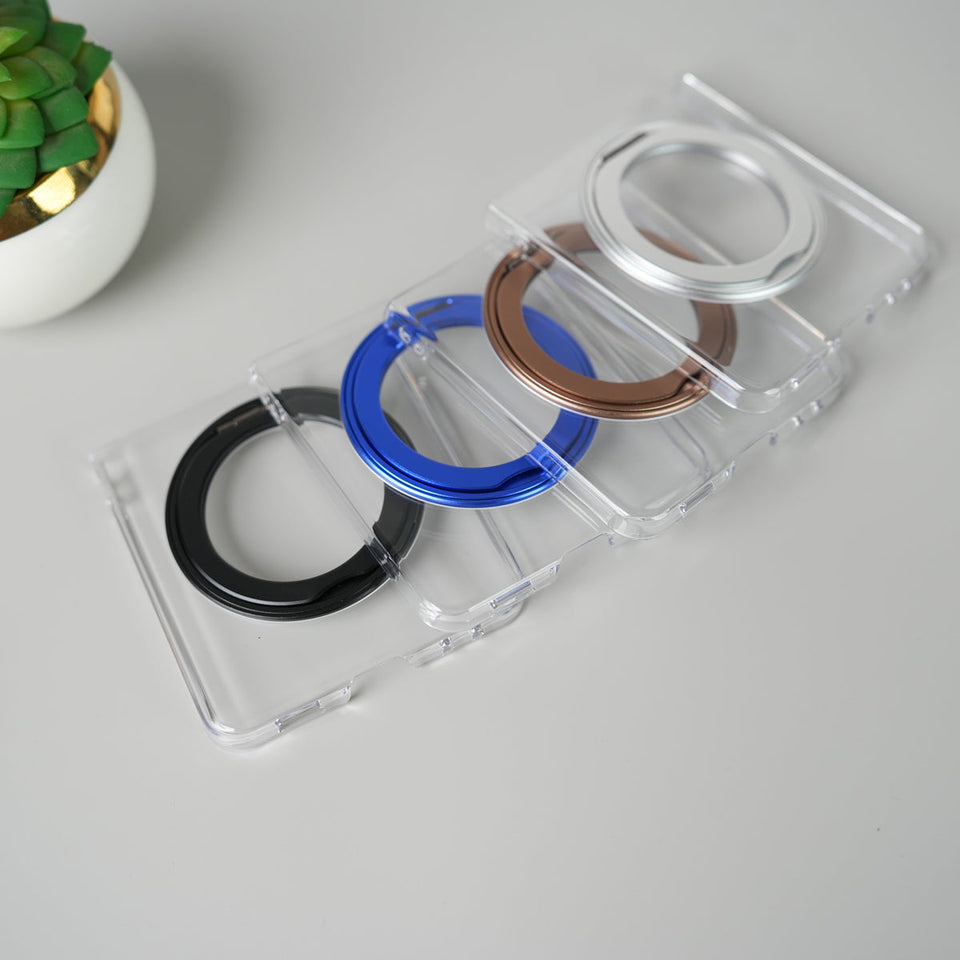 Samsung Galaxy Z Flip 7 Crystal Clear Case with 360° Rotating Stand & Front Glass Protection