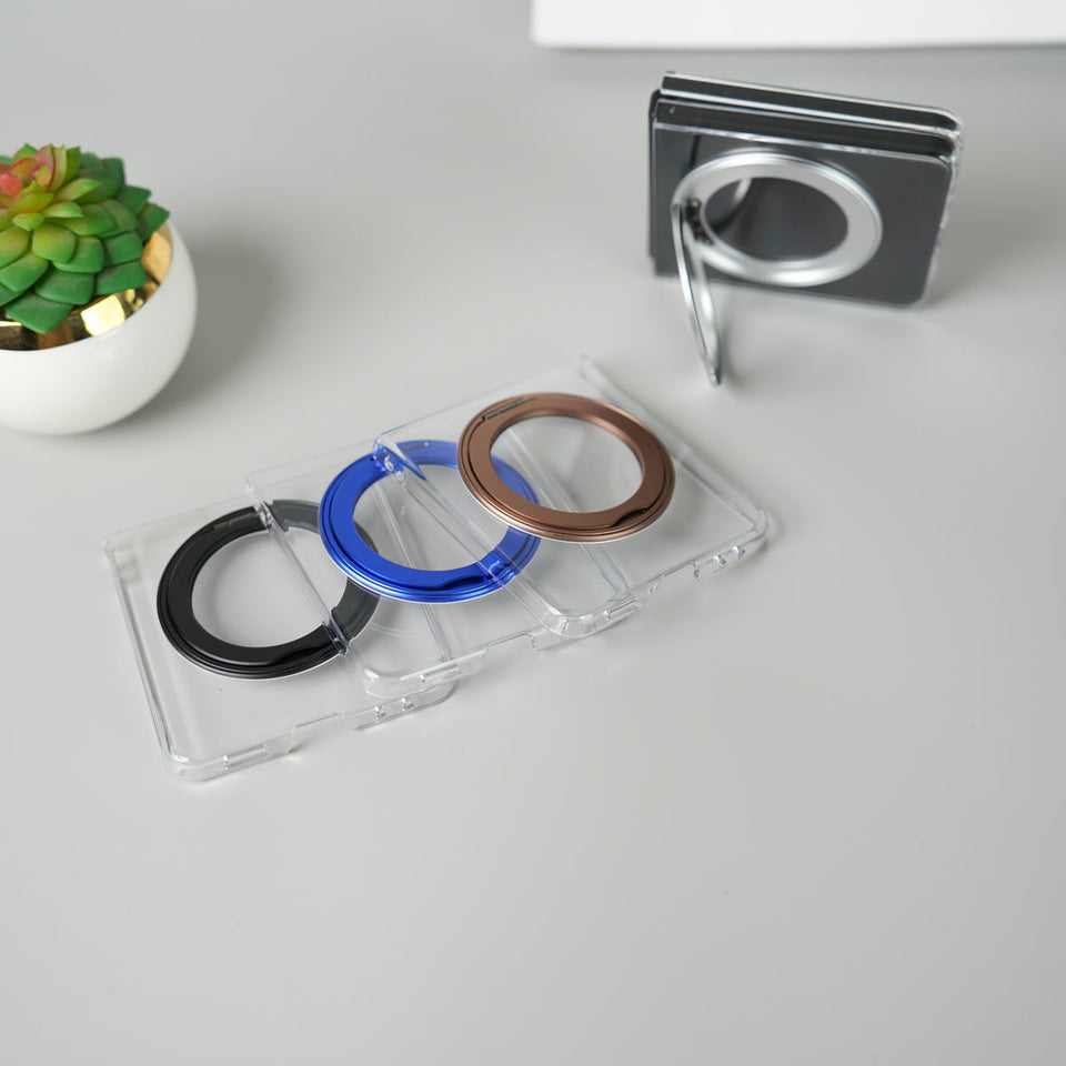 Samsung Galaxy Z Flip 7 Crystal Clear Case with 360° Rotating Stand & Front Glass Protection