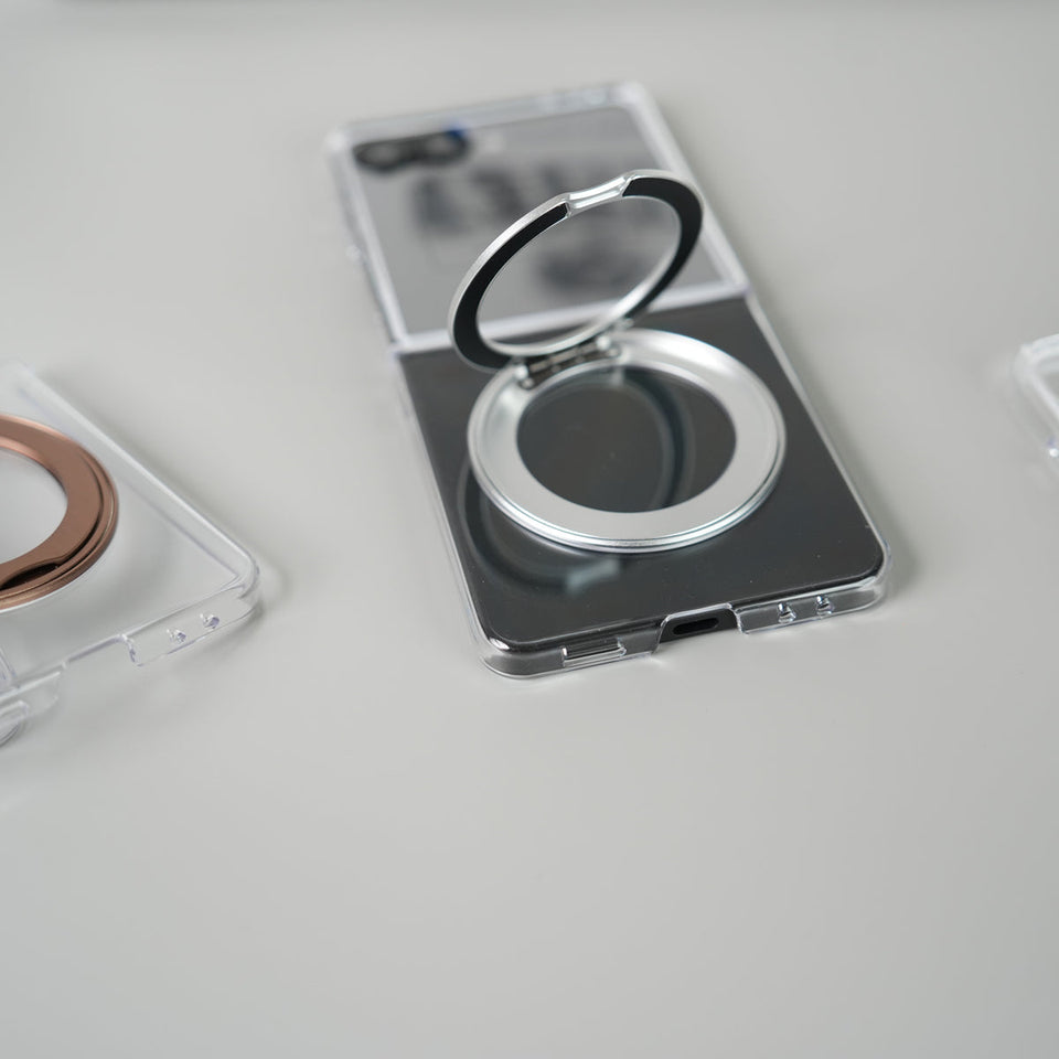 Samsung Galaxy Z Flip 7 Crystal Clear Case with 360° Rotating Stand & Front Glass Protection