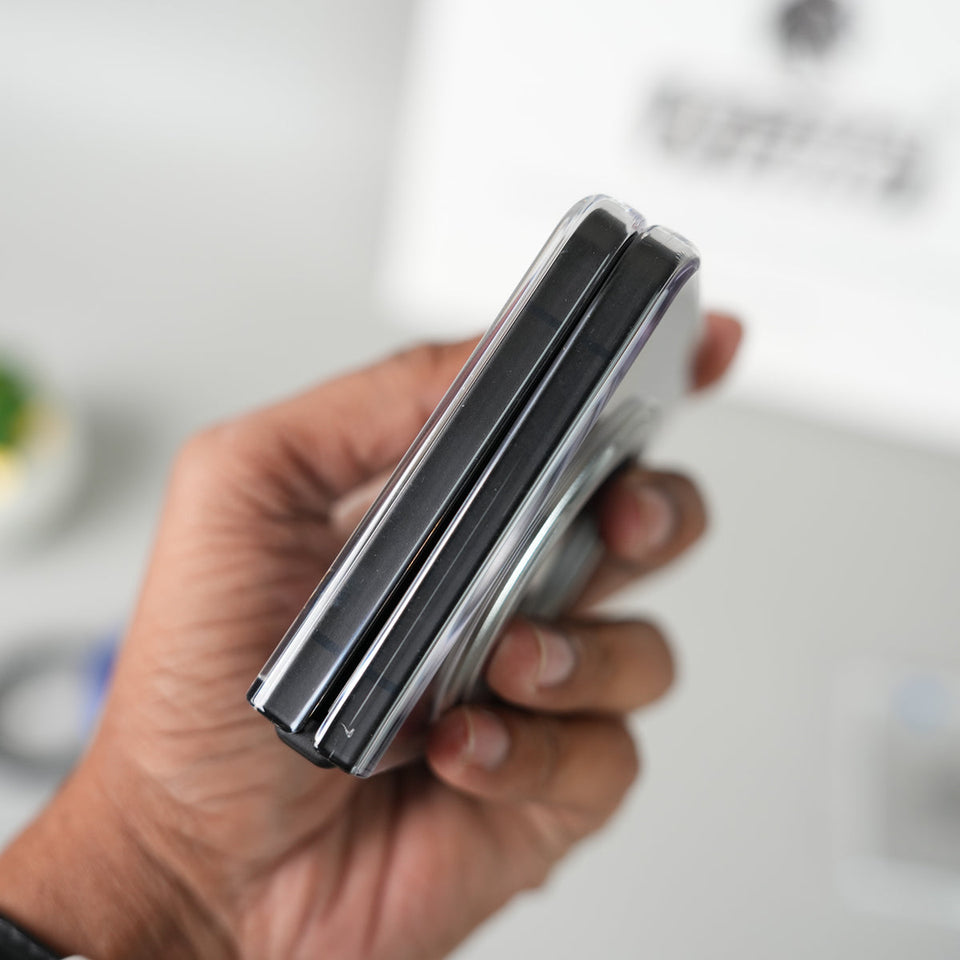 Samsung Galaxy Z Flip 7 Crystal Clear Case with 360° Rotating Stand & Front Glass Protection