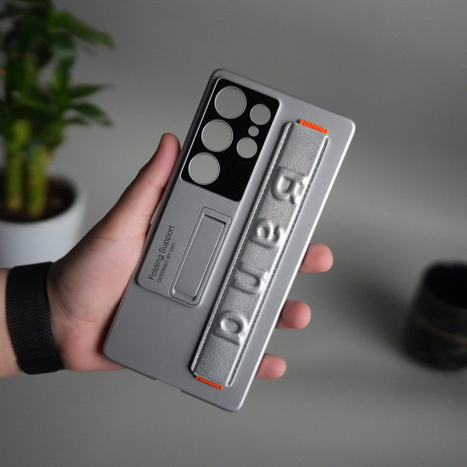 Galaxy S25 Ultra Case with Band Holder & Kickstand | Shockproof Luxury Back Cover | SILVER