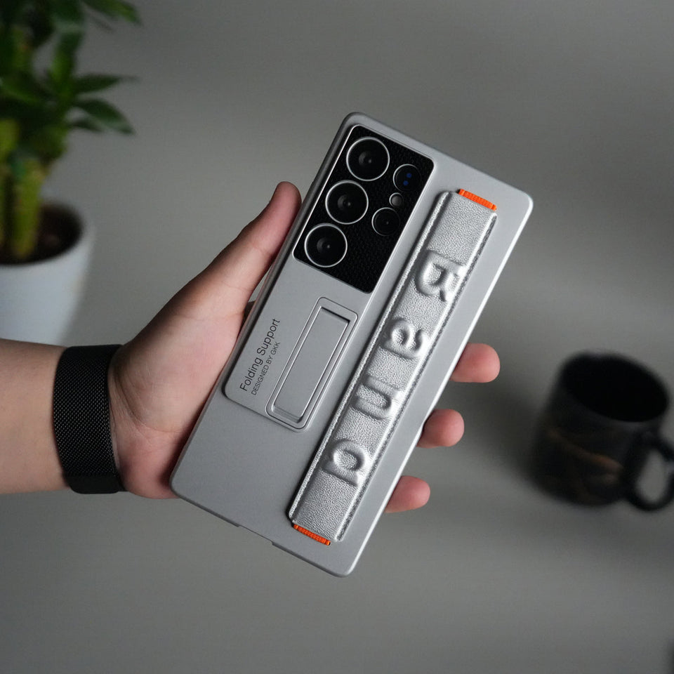 Galaxy S25 Ultra Case with Band Holder & Kickstand | Shockproof Luxury Back Cover | SILVER