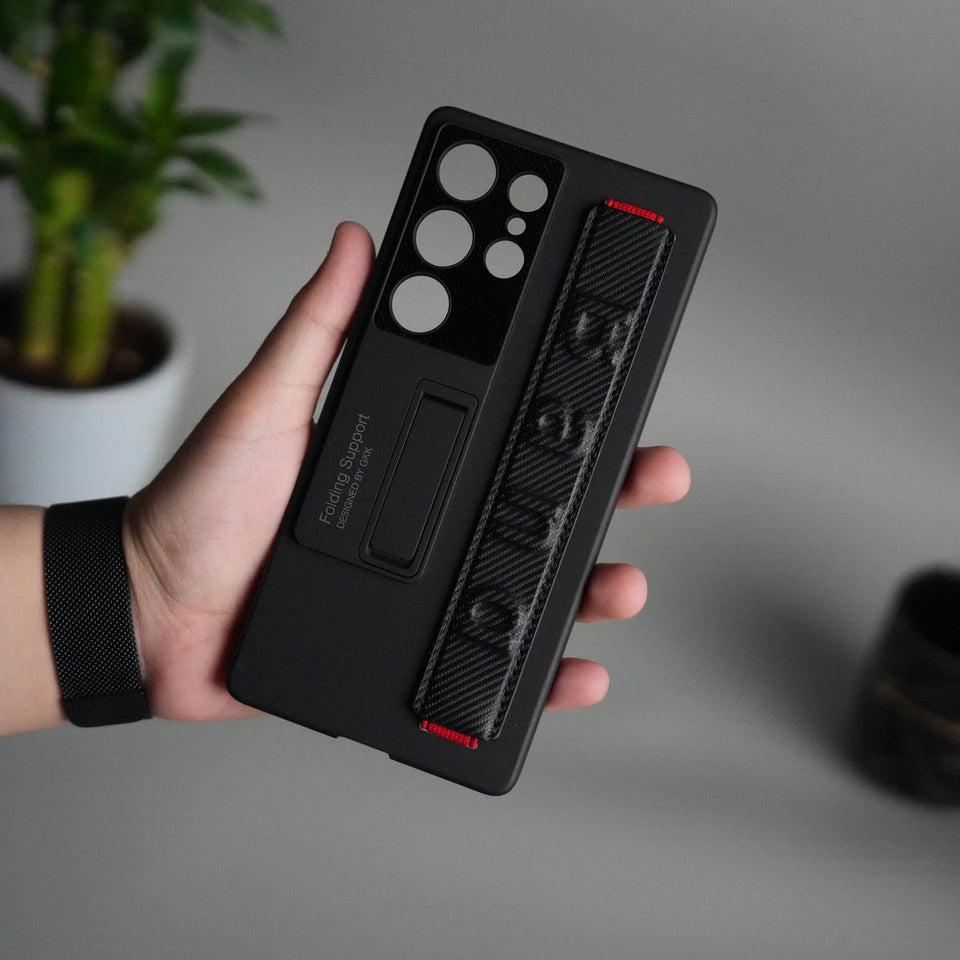 Galaxy S25 Ultra Case with Band Holder & Kickstand | Shockproof Luxury Back Cover | BLACK