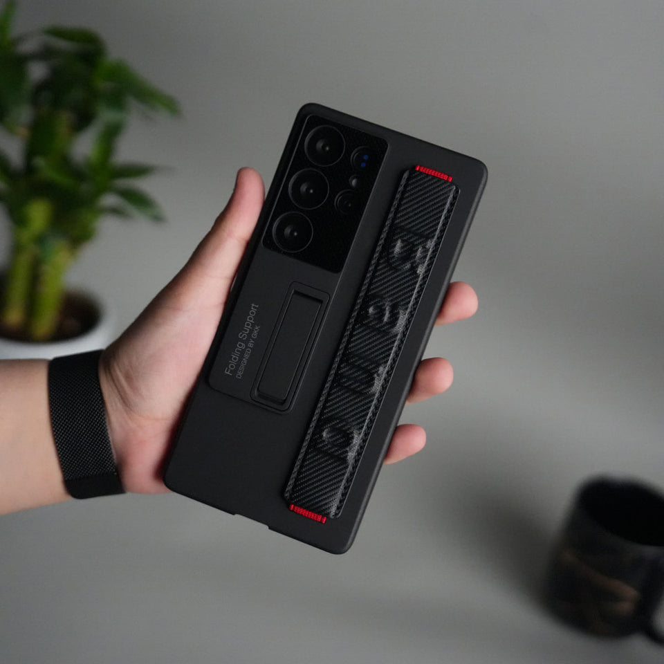 Galaxy S25 Ultra Case with Band Holder & Kickstand | Shockproof Luxury Back Cover | BLACK