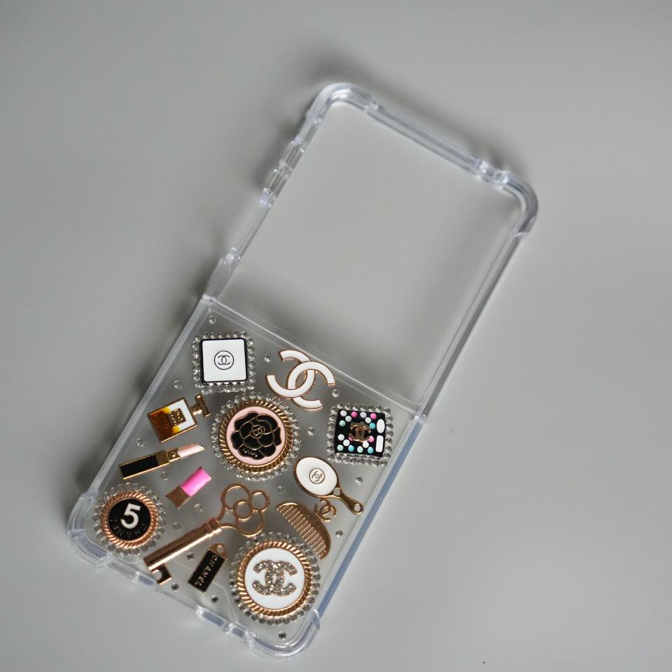 Galaxy Z Flip 7 Luxury 3D CC Make Up Clear Case | Crystal Shockproof Back Cover