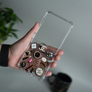 Galaxy Z Flip 7 Luxury 3D CC Make Up Clear Case | Crystal Shockproof Back Cover