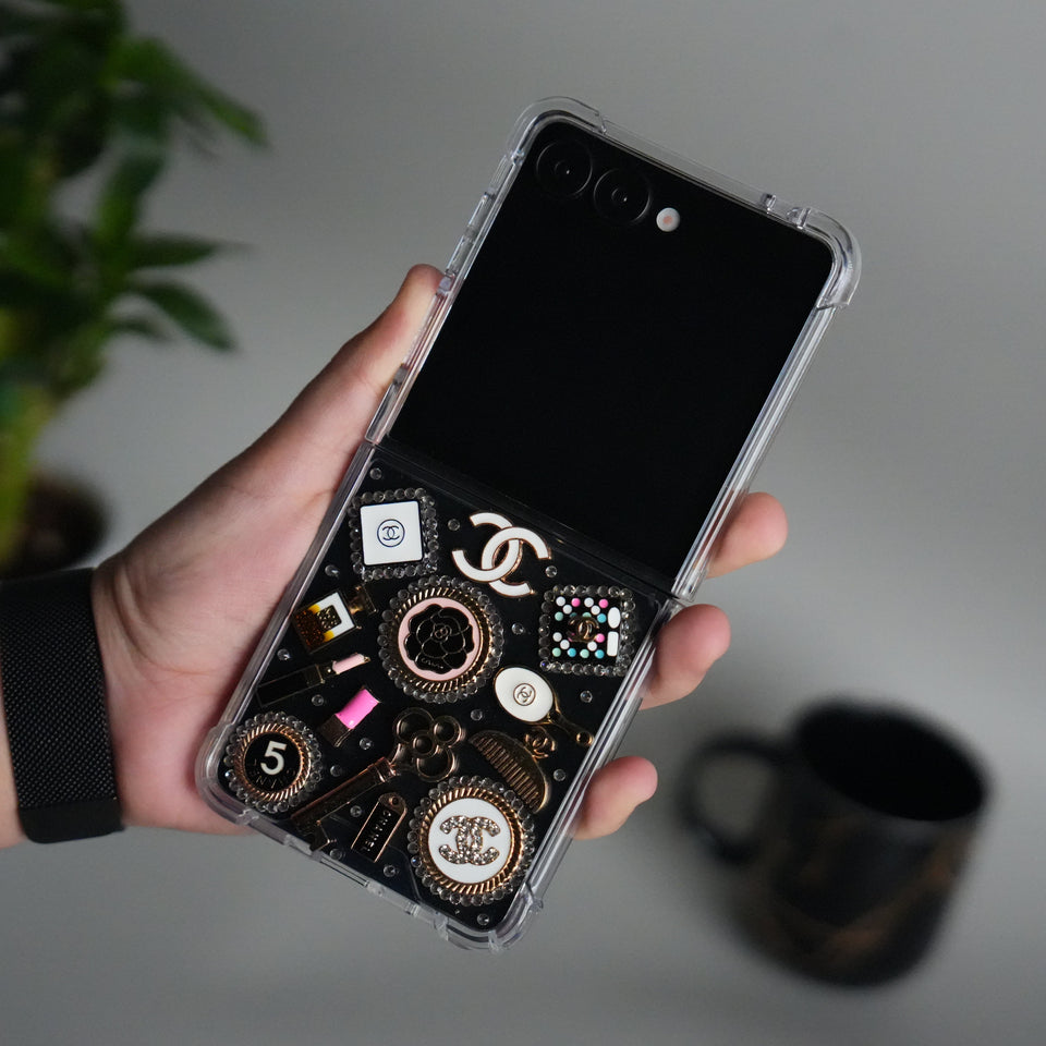 Galaxy Z Flip 7 Luxury 3D CC Make Up Clear Case | Crystal Shockproof Back Cover