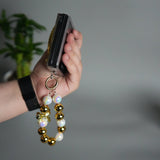 Galaxy Z Flip 7 Luxury Spinning Dollar Bling Case | Crystal Clear Cover with Pearl Strap