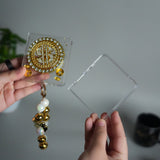 Galaxy Z Flip 7 Luxury Spinning Dollar Bling Case | Crystal Clear Cover with Pearl Strap