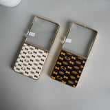 Galaxy Z Flip 7 Luxury Glossy Designer Glass Case | Gold Frame Cover with Front Glass