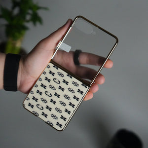Galaxy Z Flip 7 Luxury Glossy Designer Glass Case | Gold Frame Cover with Front Glass