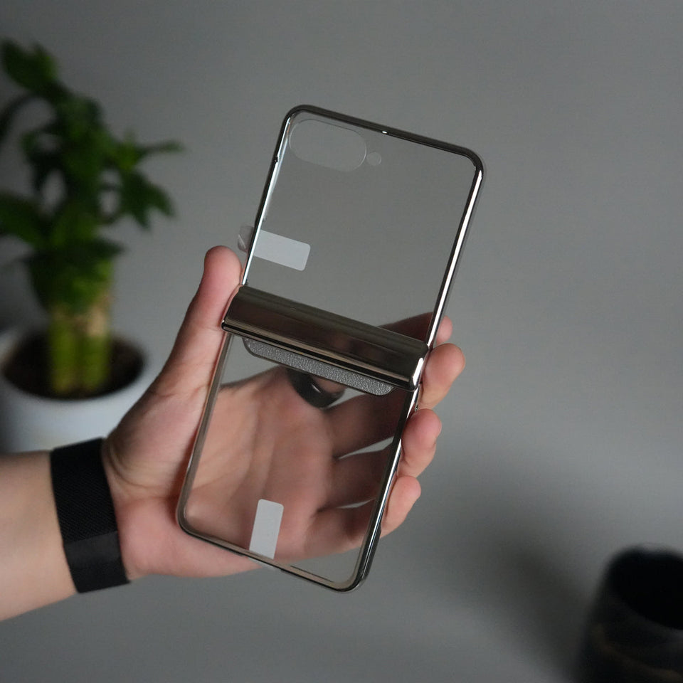 Galaxy Z Flip 7 Chrome Plated Clear Glass Case | Luxury Transparent Cover with Hinge Protection