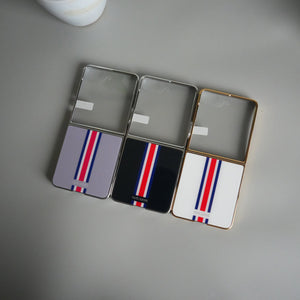 Galaxy Z Flip 7 Luxury Stripe Glass Case | Chrome Plated Clear Back Cover with Glossy Finish