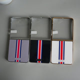 Galaxy Z Flip 7 Luxury Stripe Glass Case | Chrome Plated Clear Back Cover with Glossy Finish