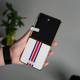 Galaxy Z Flip 7 Luxury Stripe Glass Case | Chrome Plated Clear Back Cover with Glossy Finish