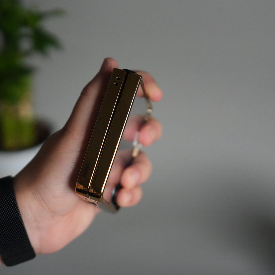 Galaxy Z Flip 7 Luxury Stripe Glass Case | Chrome Plated Clear Back Cover with Glossy Finish