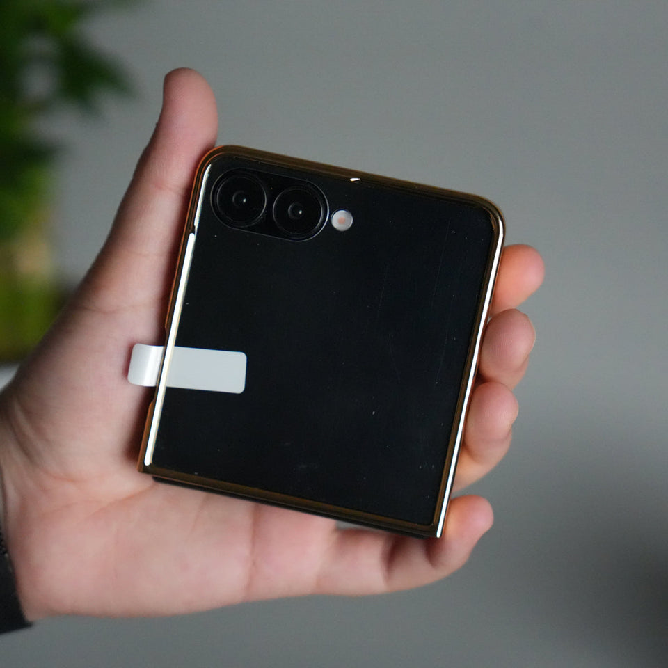 Galaxy Z Flip 7 Luxury Stripe Glass Case | Chrome Plated Clear Back Cover with Glossy Finish