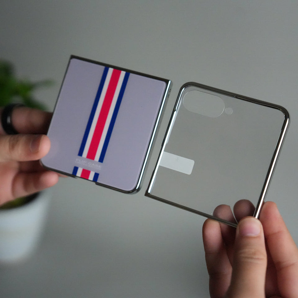 Galaxy Z Flip 7 Luxury Stripe Glass Case | Chrome Plated Clear Back Cover with Glossy Finish