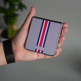 Galaxy Z Flip 7 Luxury Stripe Glass Case | Chrome Plated Clear Back Cover with Glossy Finish