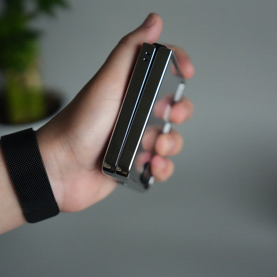 Galaxy Z Flip 7 Luxury Stripe Glass Case | Chrome Plated Clear Back Cover with Glossy Finish