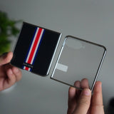 Galaxy Z Flip 7 Luxury Stripe Glass Case | Chrome Plated Clear Back Cover with Glossy Finish