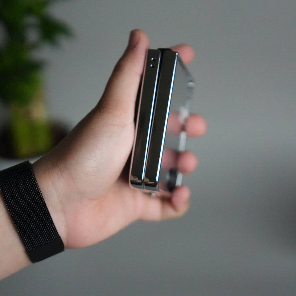 Galaxy Z Flip 7 Luxury Stripe Glass Case | Chrome Plated Clear Back Cover with Glossy Finish