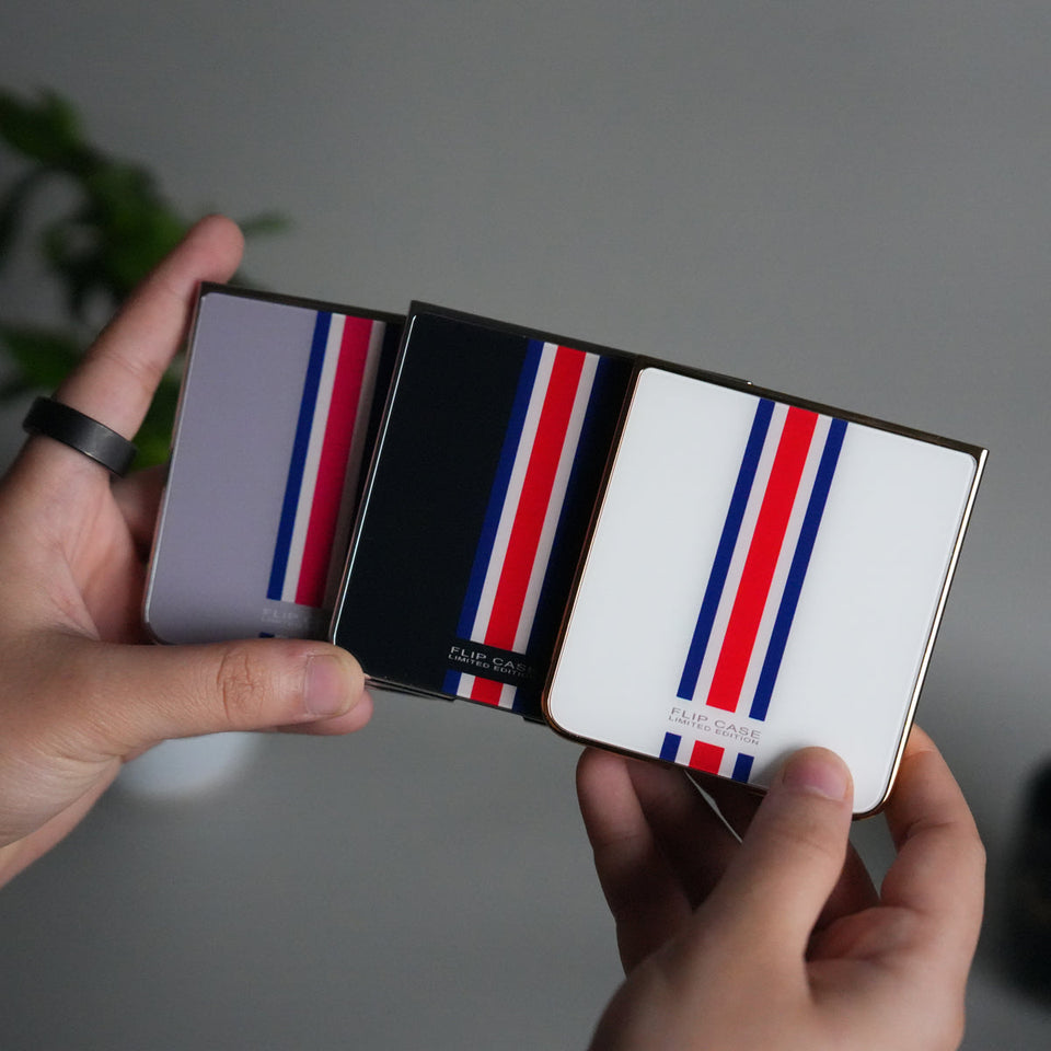 Galaxy Z Flip 7 Luxury Stripe Glass Case | Chrome Plated Clear Back Cover with Glossy Finish