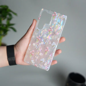 Galaxy S25 Ultra Iridescent Floral Case | Holographic Transparent Back Cover with 3D Flower Design