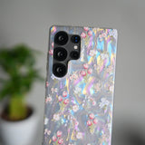 Galaxy S25 Ultra Iridescent Floral Case | Holographic Transparent Back Cover with 3D Flower Design