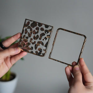 Galaxy Z Flip 7 Chrome Leopard Case | Luxury Transparent Back with Gold Frame