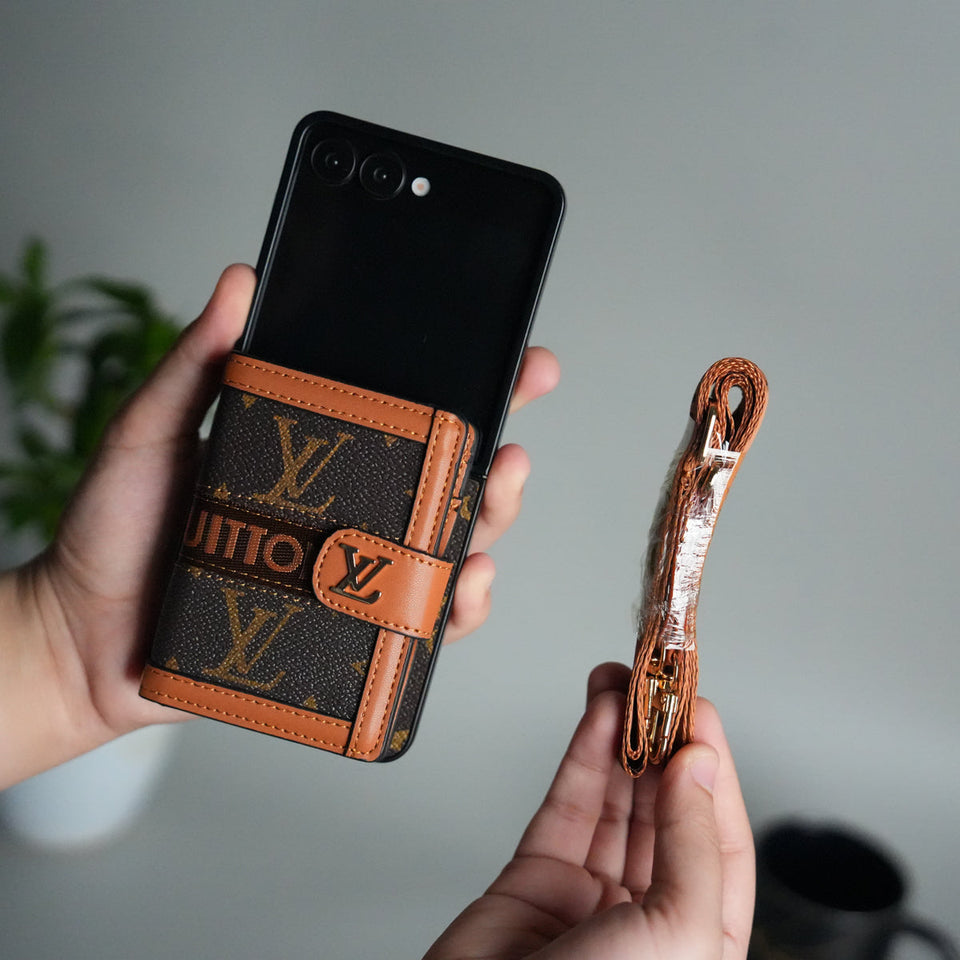 Galaxy Z Flip 7 Luxury Brand Cardholder Crossbody Sling Strap Case