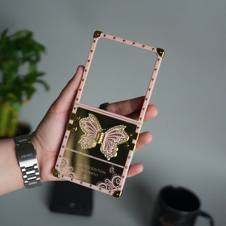 Galaxy Z Flip 7 Luxury Butterfly Case | Trunk Frame Cover with 3D Butterfly | Premium Limited Edition Design