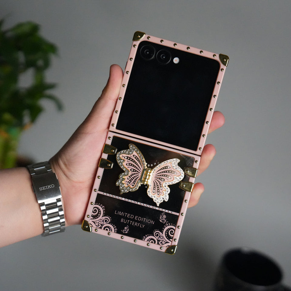 Galaxy Z Flip 7 Luxury Butterfly Case | Trunk Frame Cover with 3D Butterfly | Premium Limited Edition Design